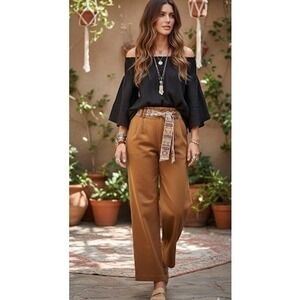 Scandal NWT Made in Italy Aspen Brown Elastic‎ Waist Pleated Pants Size Small